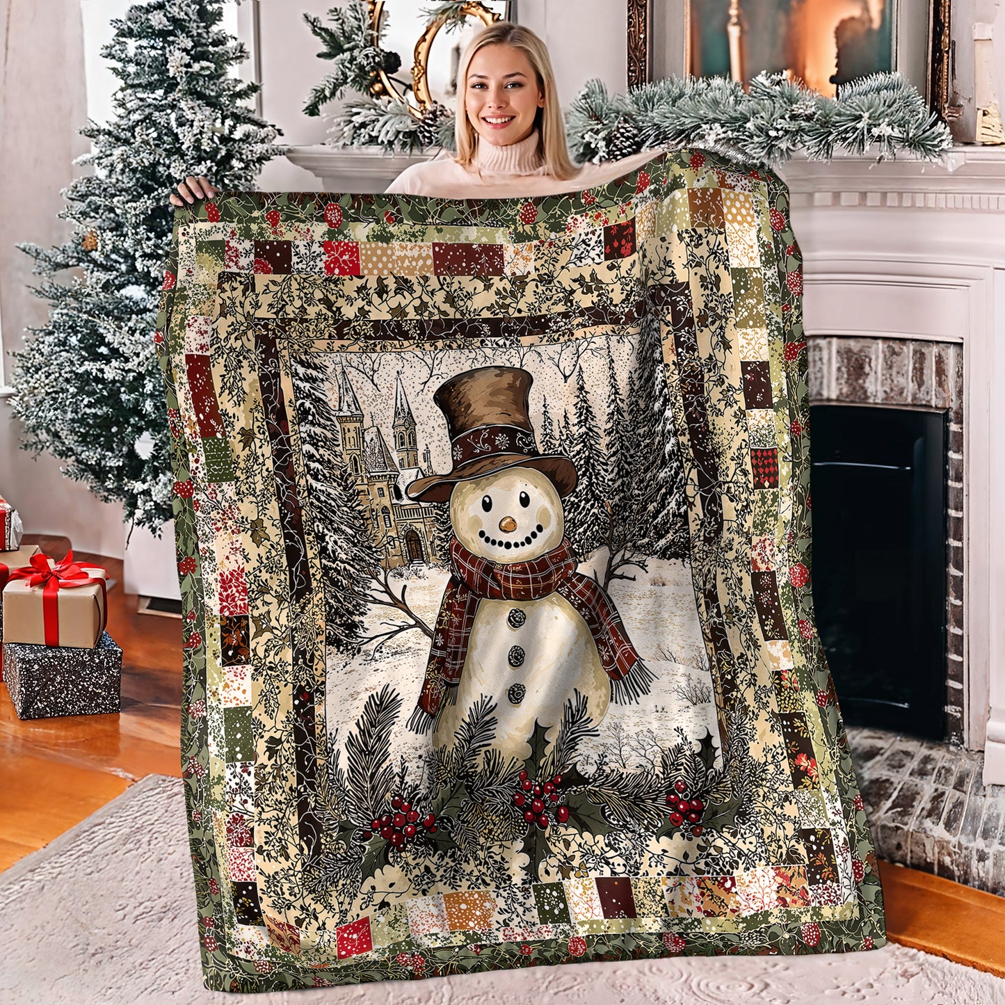 Shineful Fleece Blanket Vintage Snowman