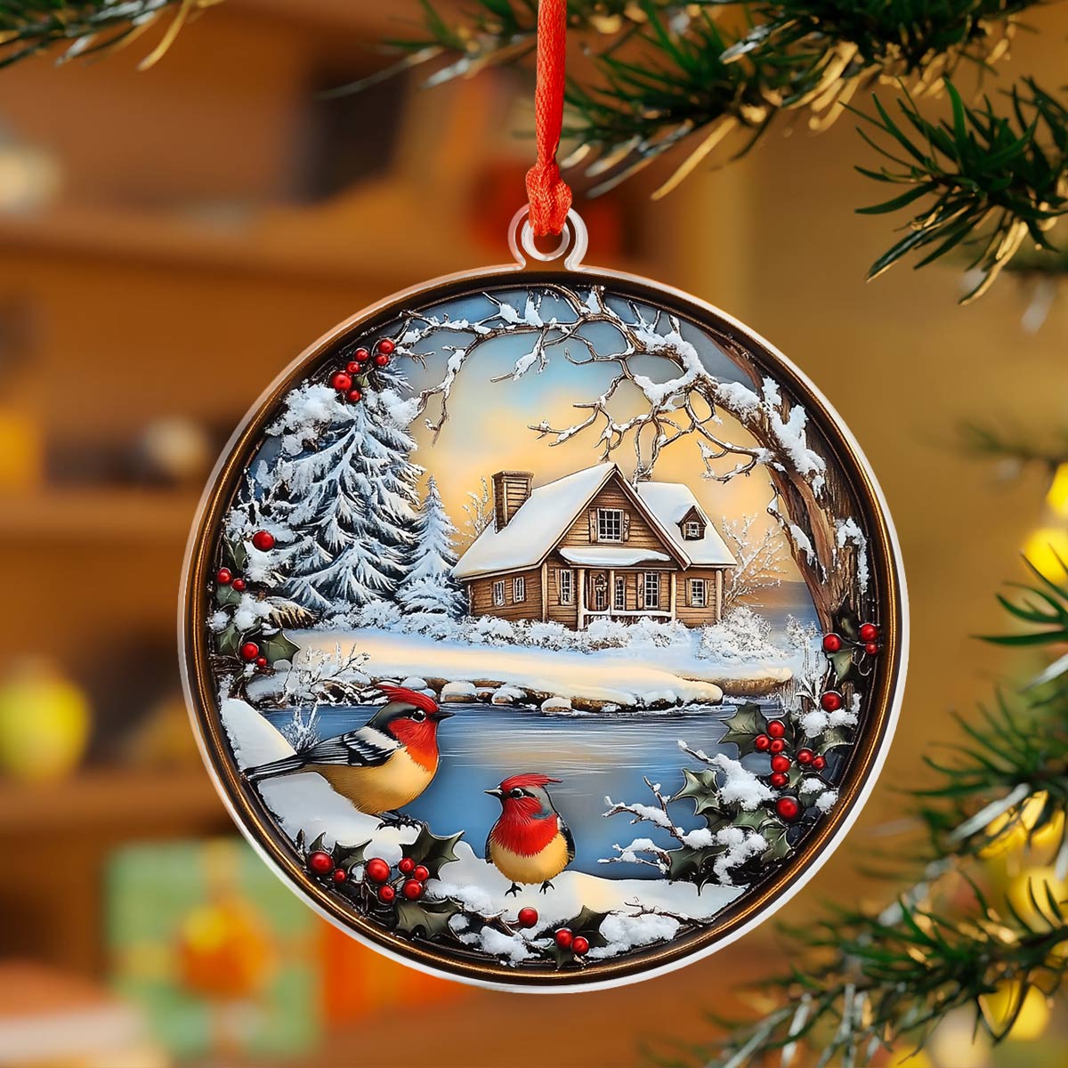 Glänzendes 2D-Acryl-Ornament „Winterhütte“ – Paketrabatt 