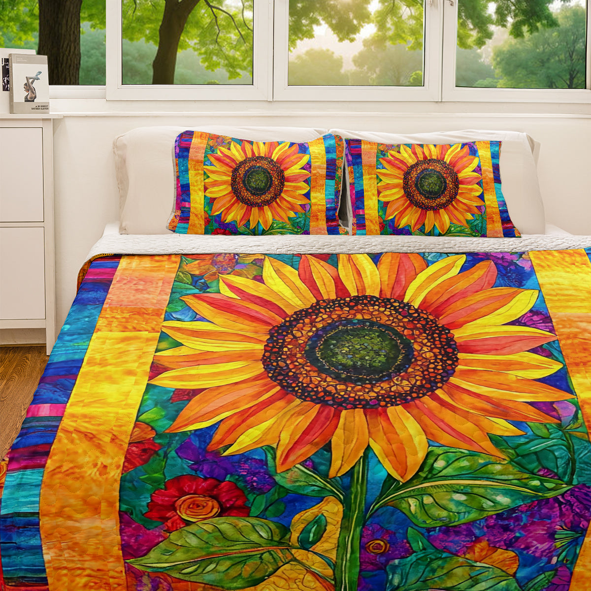 Shineful All Season Quilt 3-Piece Set Colorful Sunflower