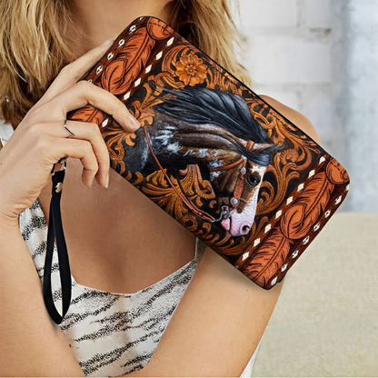 Shineful Leather Clutch Purse With Wristlet Strap Handle Western Majesty