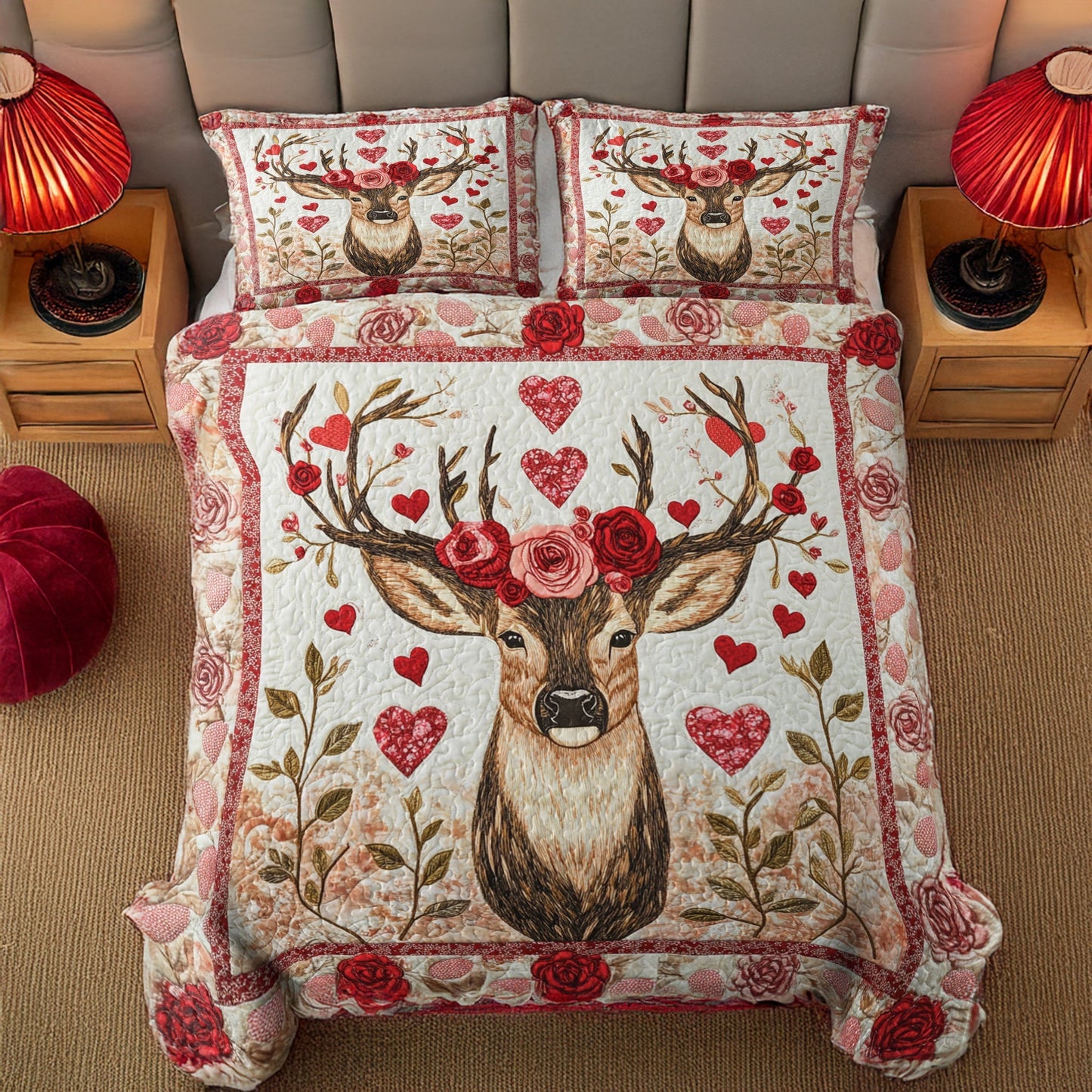 Shineful Flat Print All Season Quilt 3-Piece Set - Romantic Deer