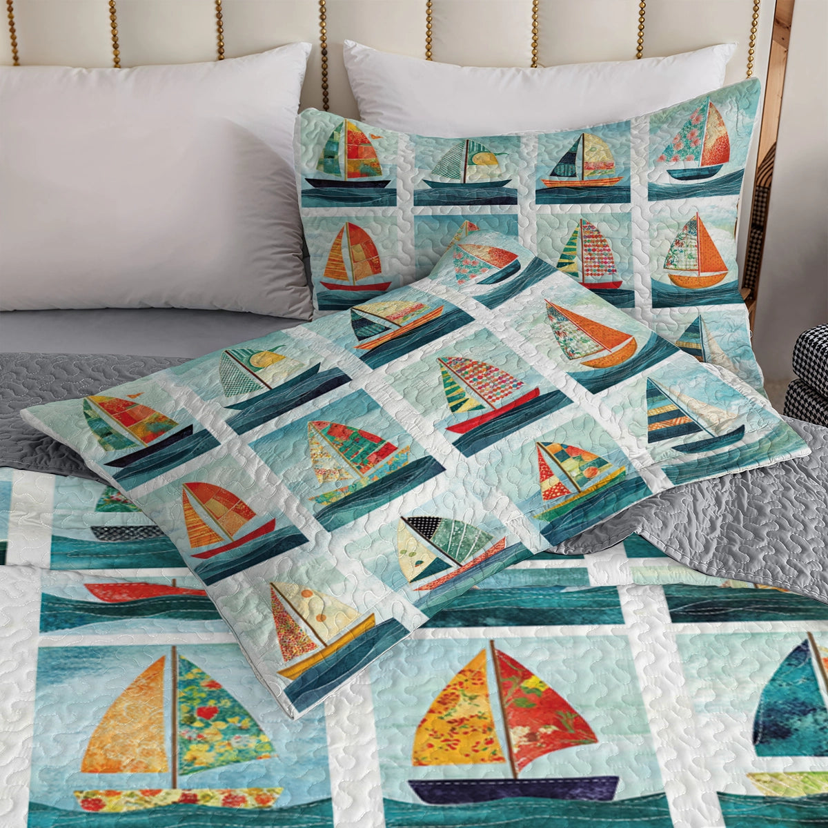 Shineful All Season Quilt 3-Piece Set - Sailing Sailboat Dreams