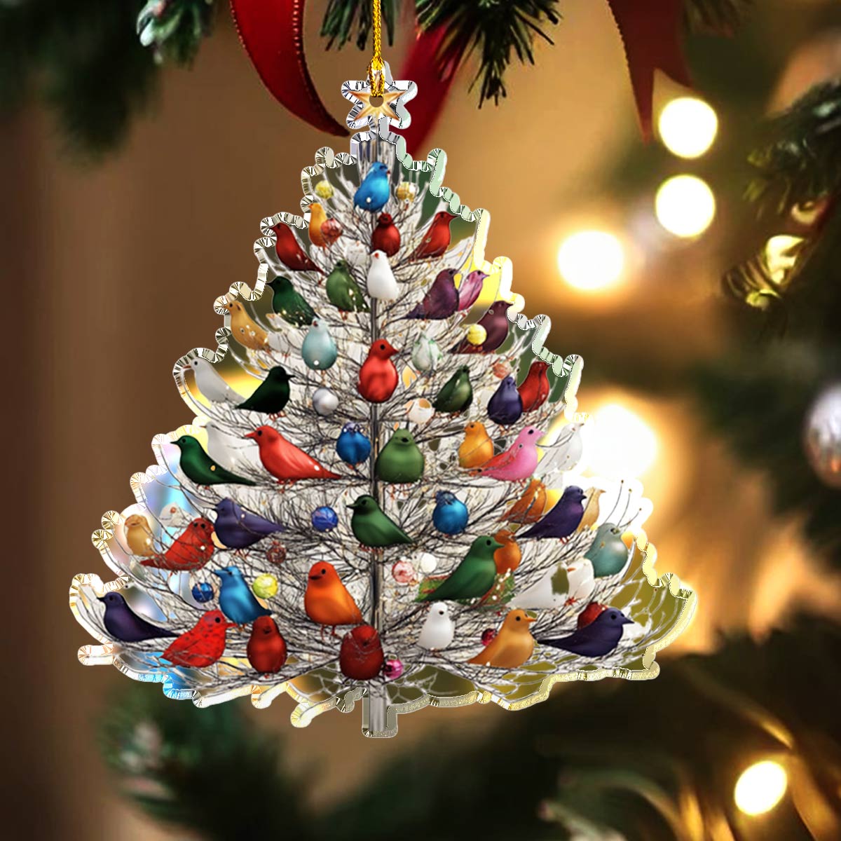 Shineful 2D Acrylic Ornament Charming Birds Christmas Tree