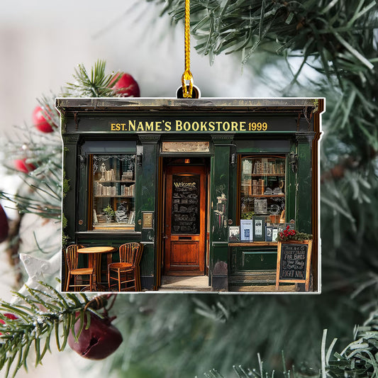 Glänzendes personalisiertes 2D-Acryl-Ornament - Cozy Bookstore