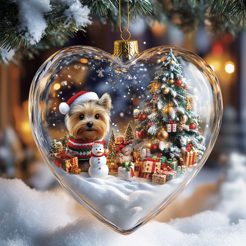 Ornement acrylique 2D brillant personnalisé Merry Woofmas Heart