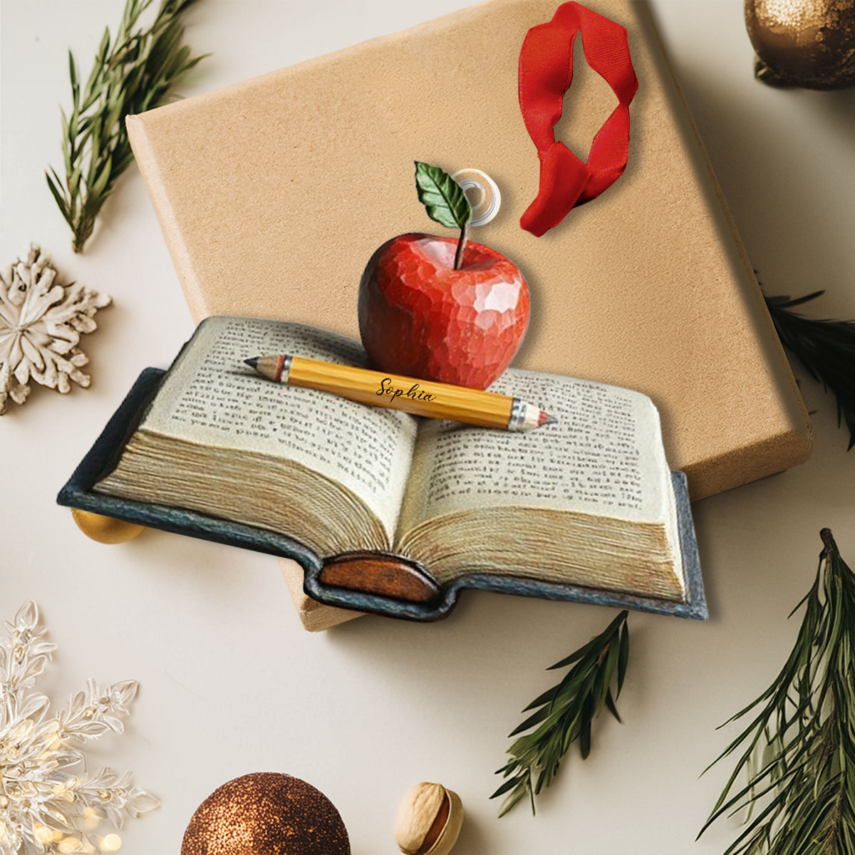 Shineful Personalized 2D Acrylic Ornament - Teacher's Apple & Book