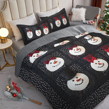 Shineful All Season Quilt 3-Piece Set Elegant Snowman Bowtie