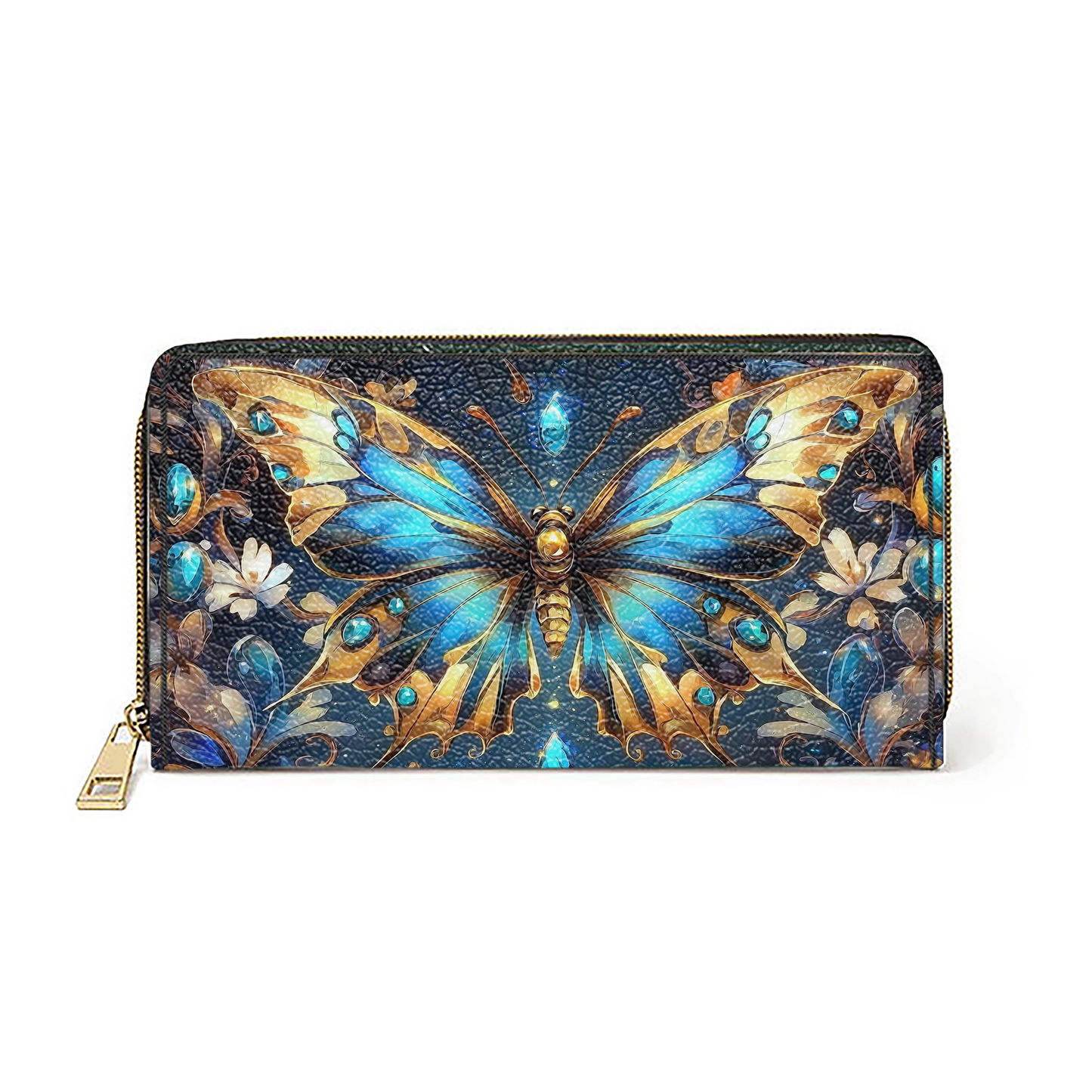 Shineful Leather Clutch Purse With Wristlet Strap Handle Butterfly Ethereal Radiance