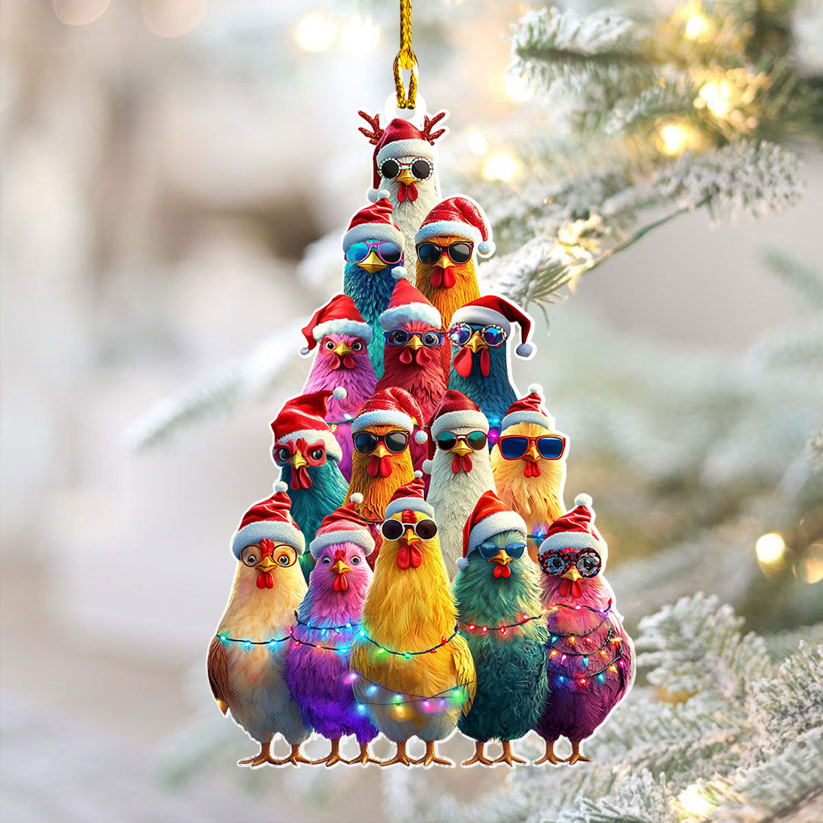 Glänzendes 2D-Ornament aus Acryl – Clucky Friends Weihnachtsstimmung