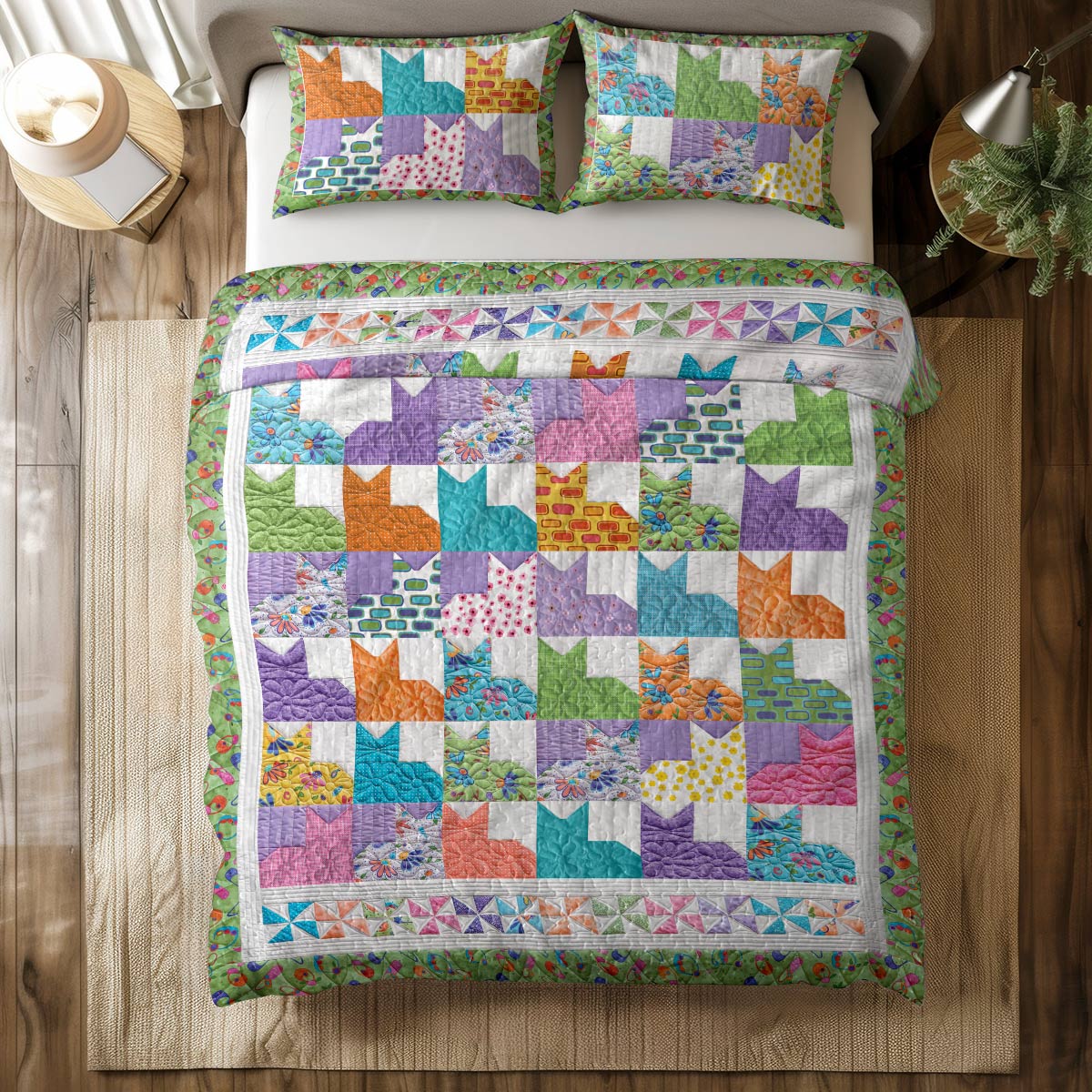 Shineful All Season Quilt 3-Piece Set Colorful Cats