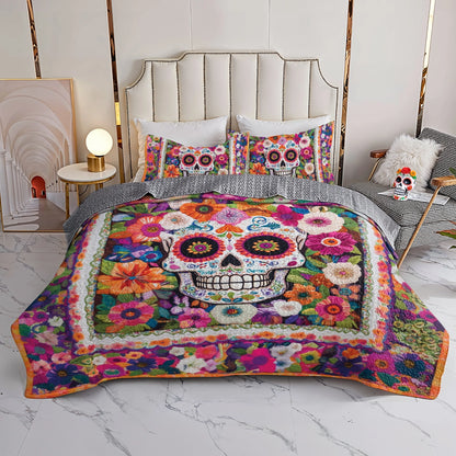 Shineful All Season Quilt 3-Piece Set Day of The Dead Bloom