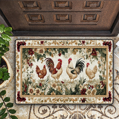 Shineful Ultra-Thin Non Skid Floor Mat, Kitchen Rugs Roosters Vintage Garden