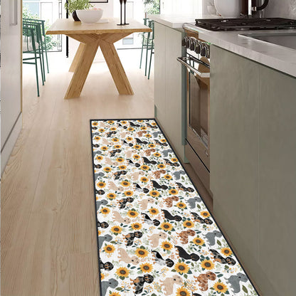 Shineful Ultra-Thin Non Skid Floor Mat, Kitchen Rugs Dachshunds & Sunflowers