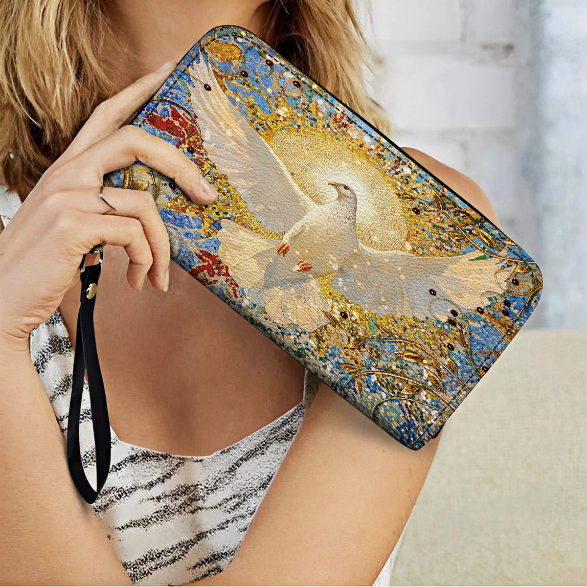 Shineful Leather Clutch Purse With Wristlet Strap Handle Holy Spirit