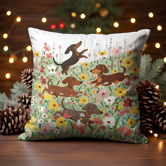 Shineful 2D Print Cushion Cover, Pillowcase, Pillows Covers - Dachshund in Flower Garden