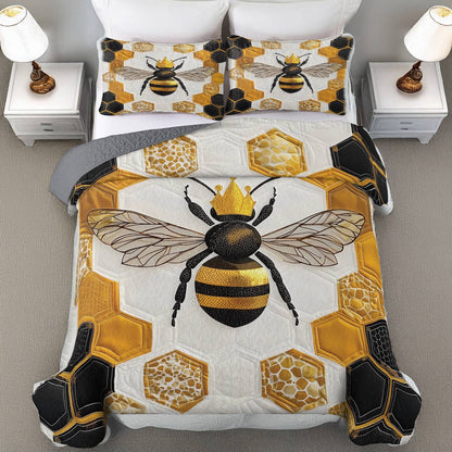 Ensemble de courtepointe toutes saisons Shineful 3 pièces - Queen Bee Honeycomb