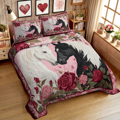 Shineful All Season Quilt 3-Piece Set Romantic Rose Horse