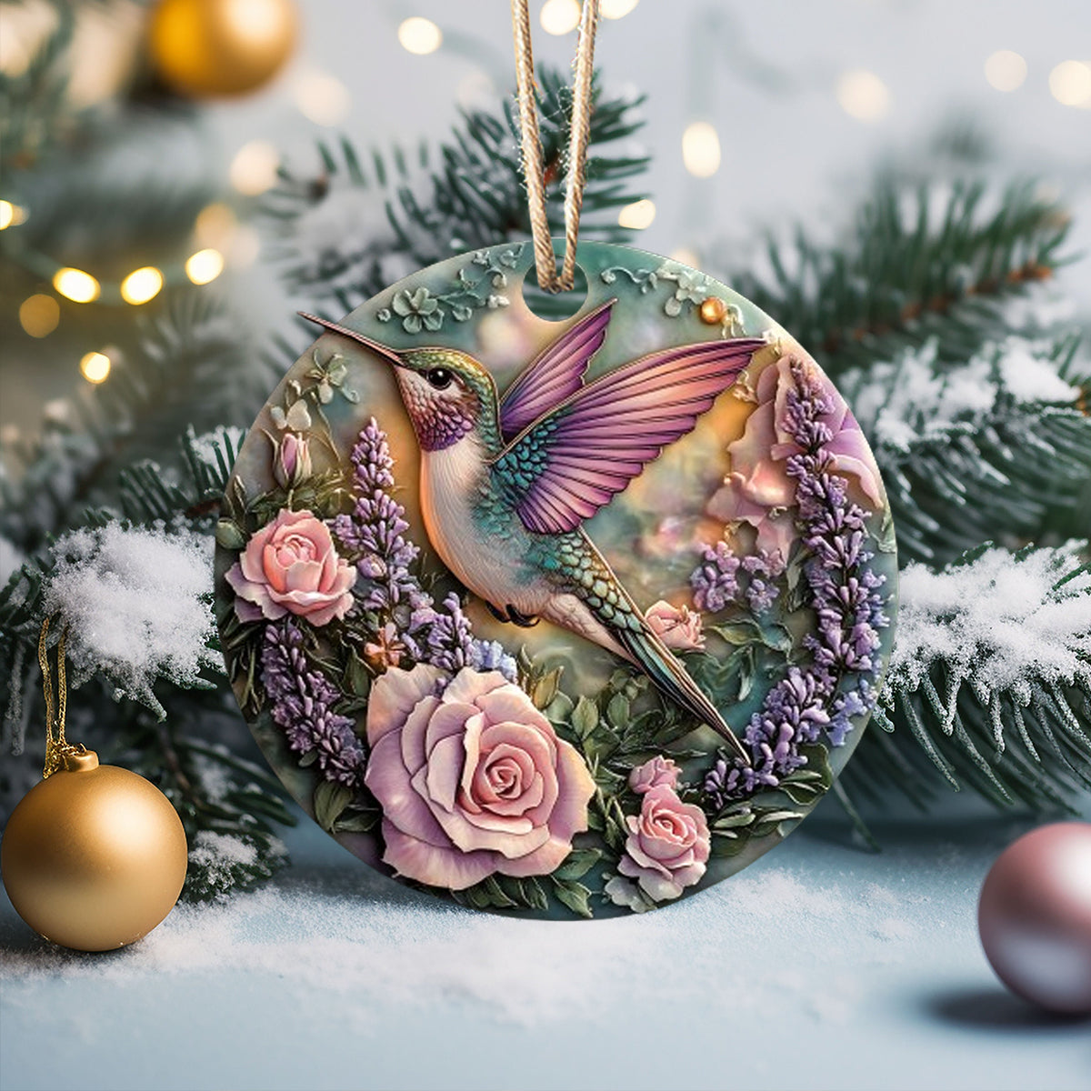 Shineful 2D Acrylic Ornament - Hummingbird Rose Garden