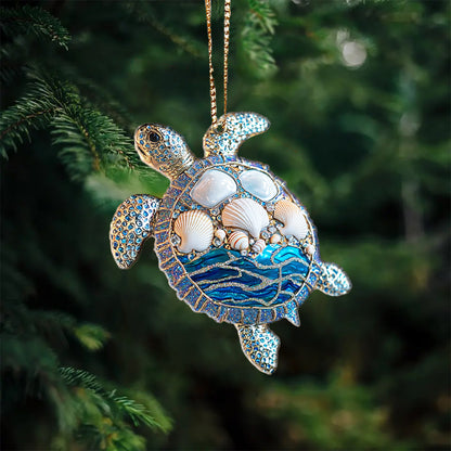 Shineful 2D Acrylic Ornament Sparkling Seashell Sea Turtle