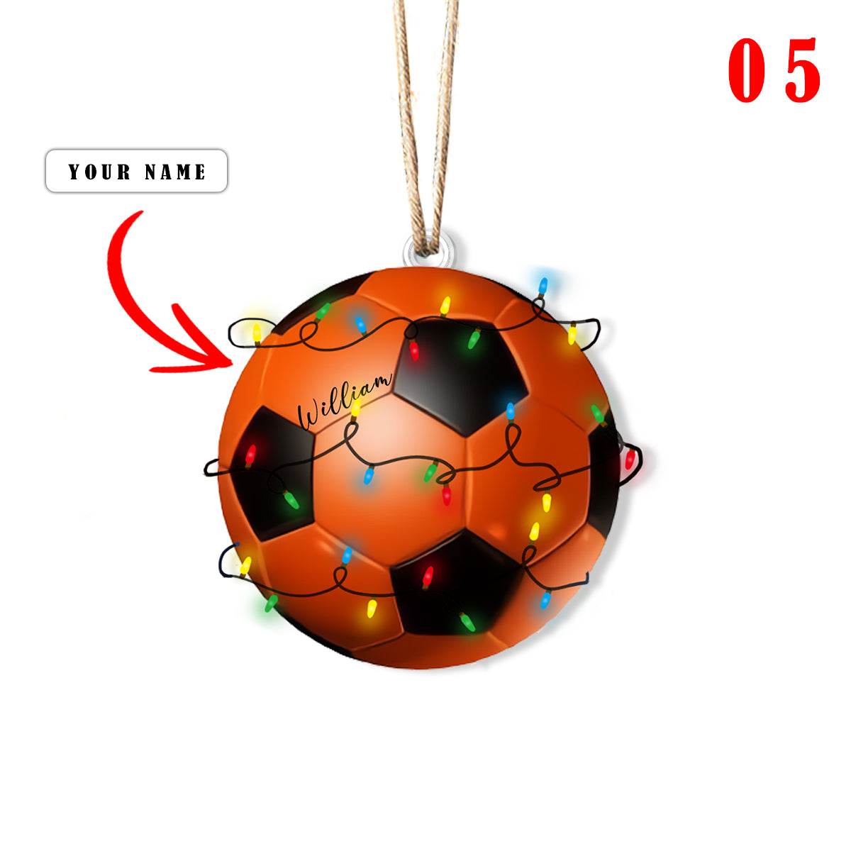 Glänzendes 2D-Acryl-Ornament - Personalisiertes Fußball-Weihnachten