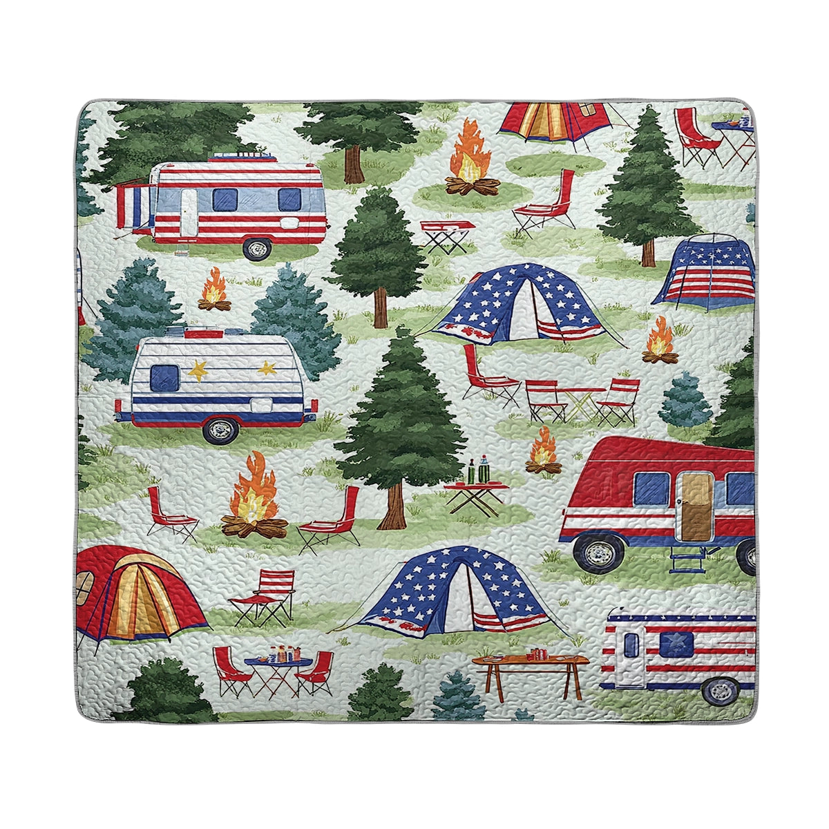 Shineful All Season Quilt 3-Piece Set - Red, White & Camping Nights