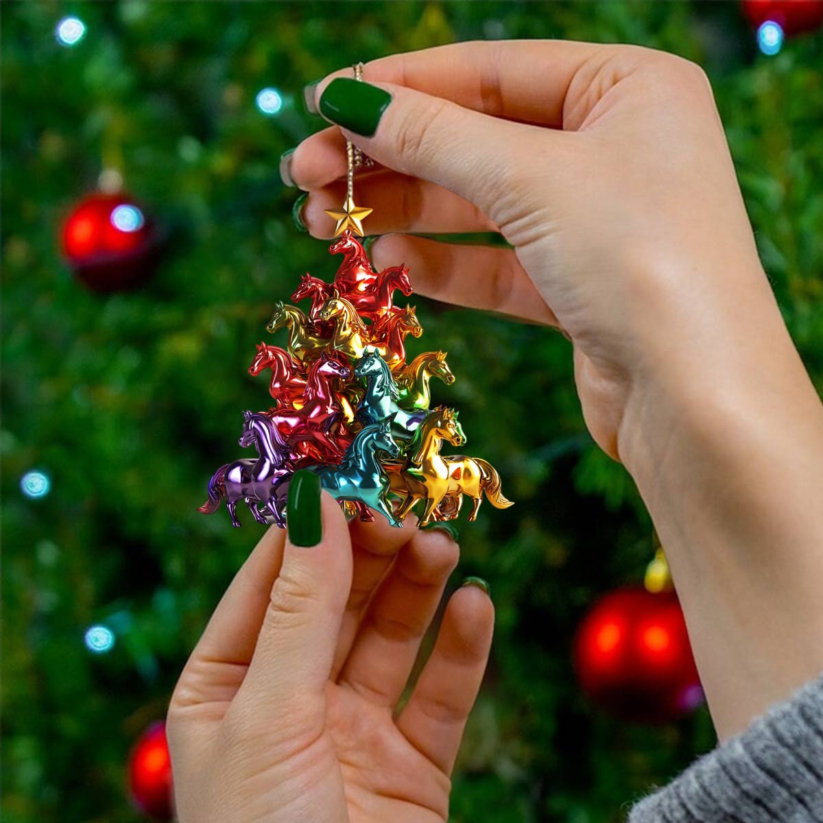 Shineful 2D Acrylic Ornament Colorful Horses Christmas Tree