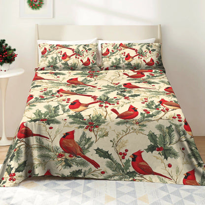 Shineful 4-Piece Bed Sheet Set - Winter Cardinal Harmony