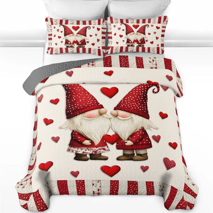 Shineful All Season Quilt 3-Piece Set Hugging Hearts Gnome