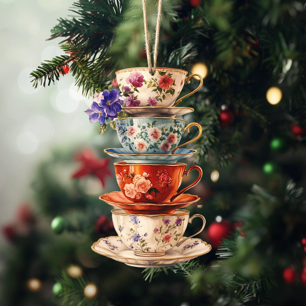 Shineful 2D Acrylic Ornament Stacked Teacup Charm