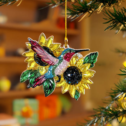 Shineful 2D Acrylic Ornament Crystal Hummingbird And Sunflower