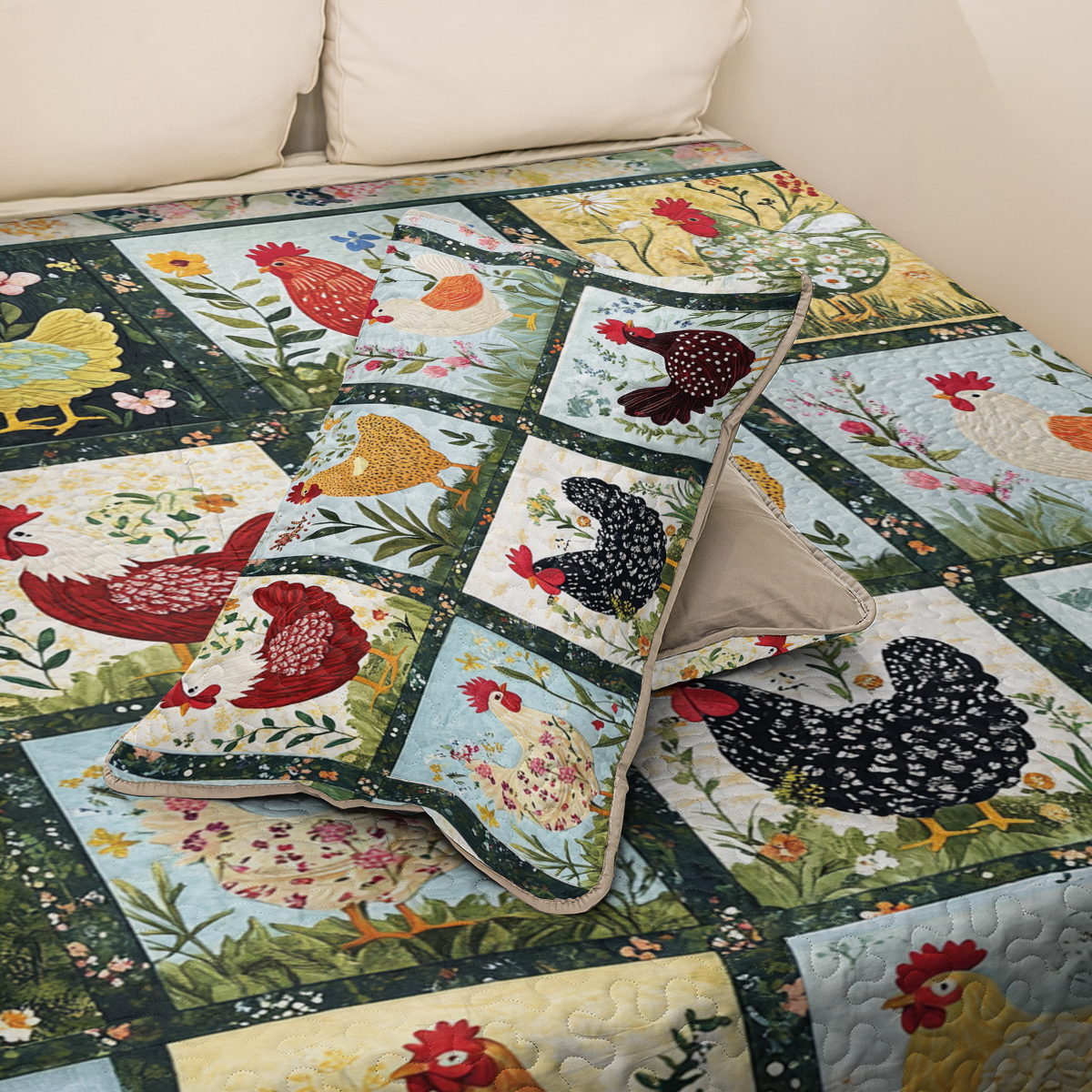 Shineful All Season Quilt 3-teiliges Set Charming Chicken Patchwork