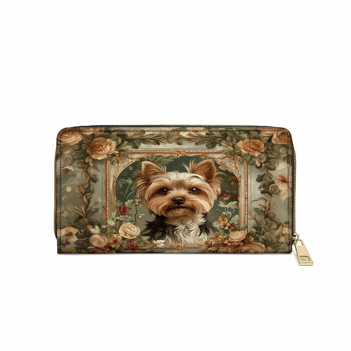 Shineful Leather Clutch Purse With Wristlet Strap Handle Luxe Yorkie Companion