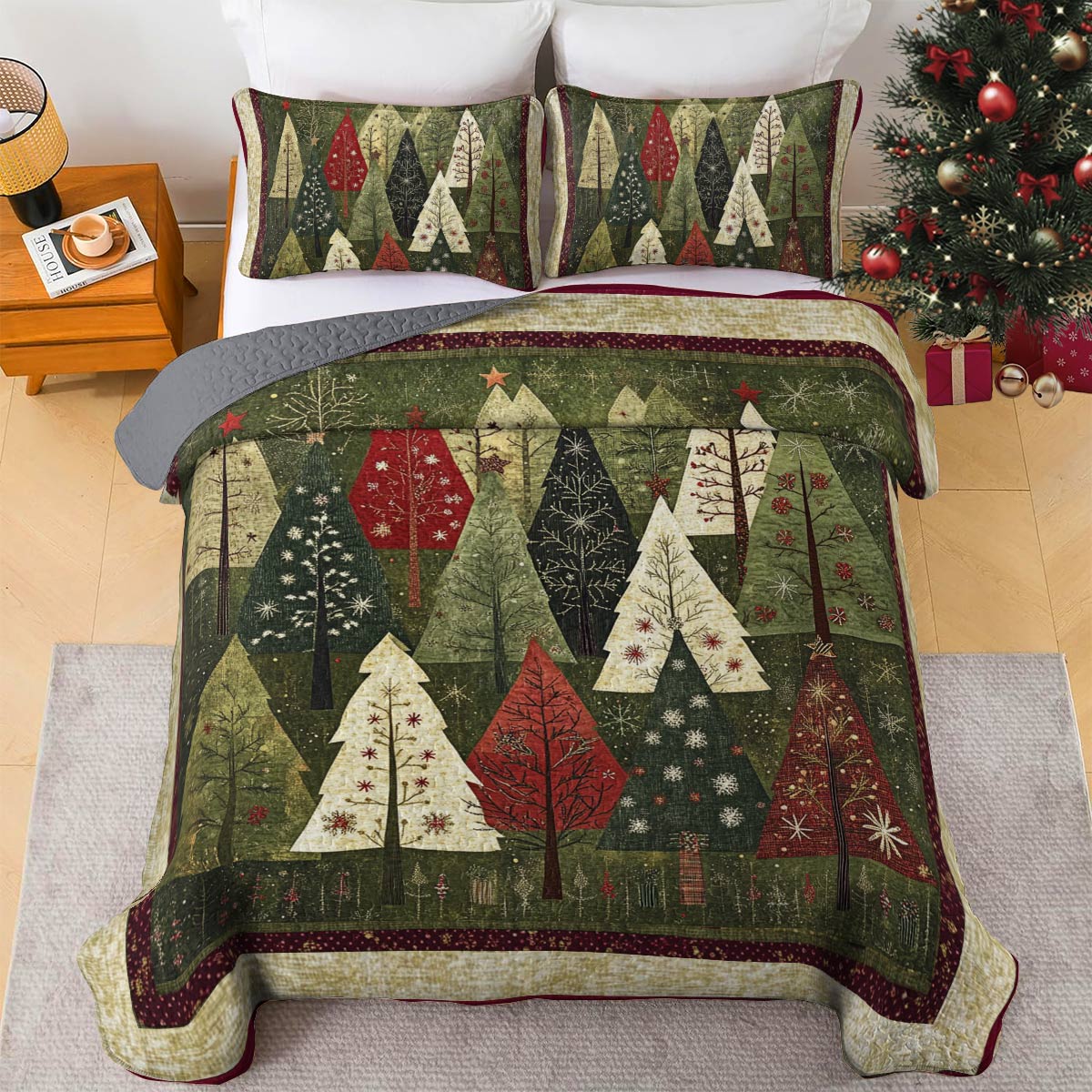 Shineful All Season Quilt 3-teiliges Set Festlicher Wald 