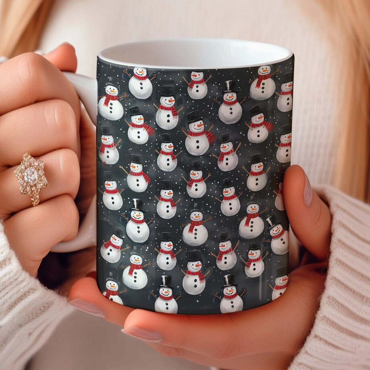 Tasse en céramique brillante Holiday Hugs Bonhomme de neige Noël