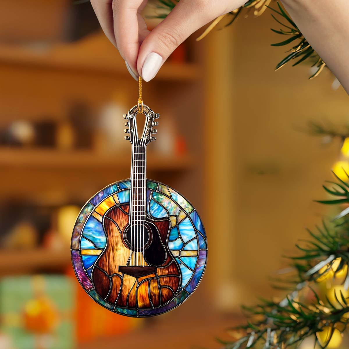 Shineful 2D Acrylic Ornament Stained Glass Guitar