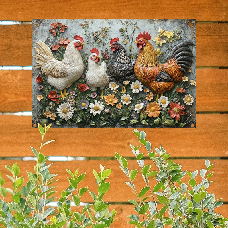 Shineful 2D Metal Sign Floral Chicken Garden