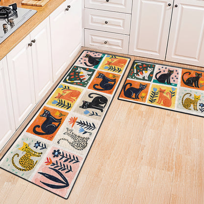 Shineful Ultra-Thin Non Skid Floor Mat, Kitchen Rugs Cat Fantasy Garden