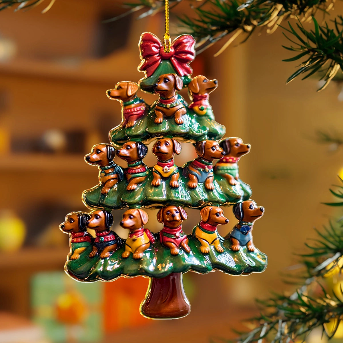 Shineful 2D Acrylic Ornament Dachshund Christmas Tree Delight