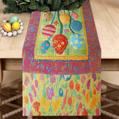 Shineful 2D Flat Print Quilted Table Runner Easter Eggs Blooming