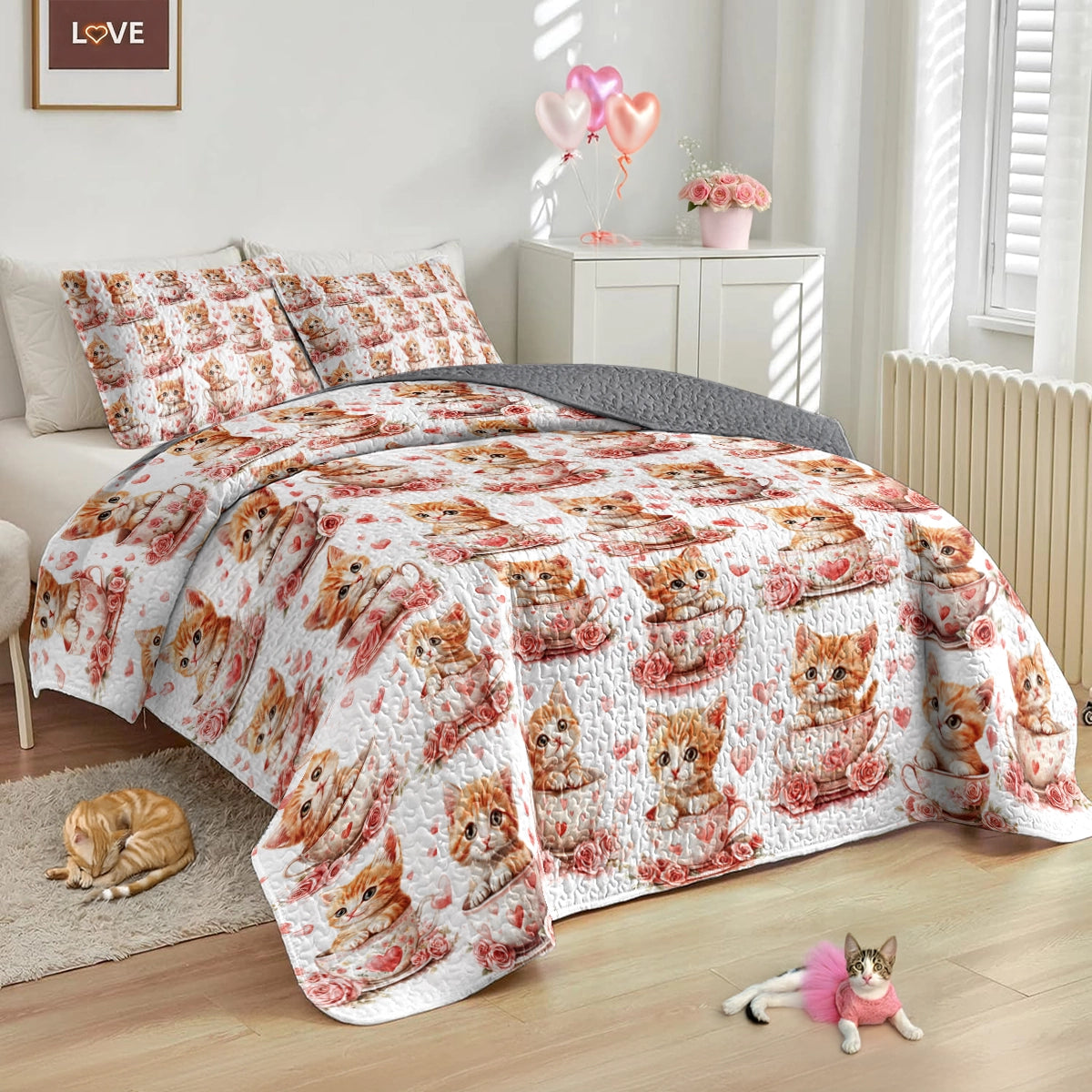 Shineful All Season Quilt 3-Piece Set - Cup of Love Valentine