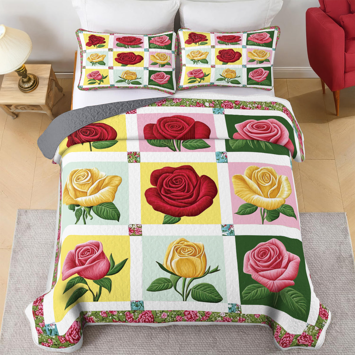 Shineful All Season Quilt 3-Piece Set Rose Bloom