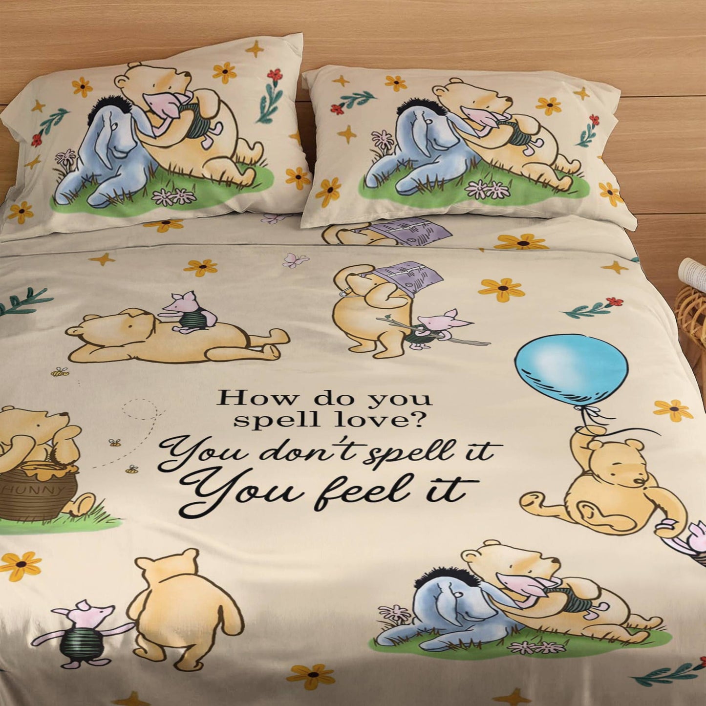 Shineful 4-Piece Bed Sheet Set Pooh The Love