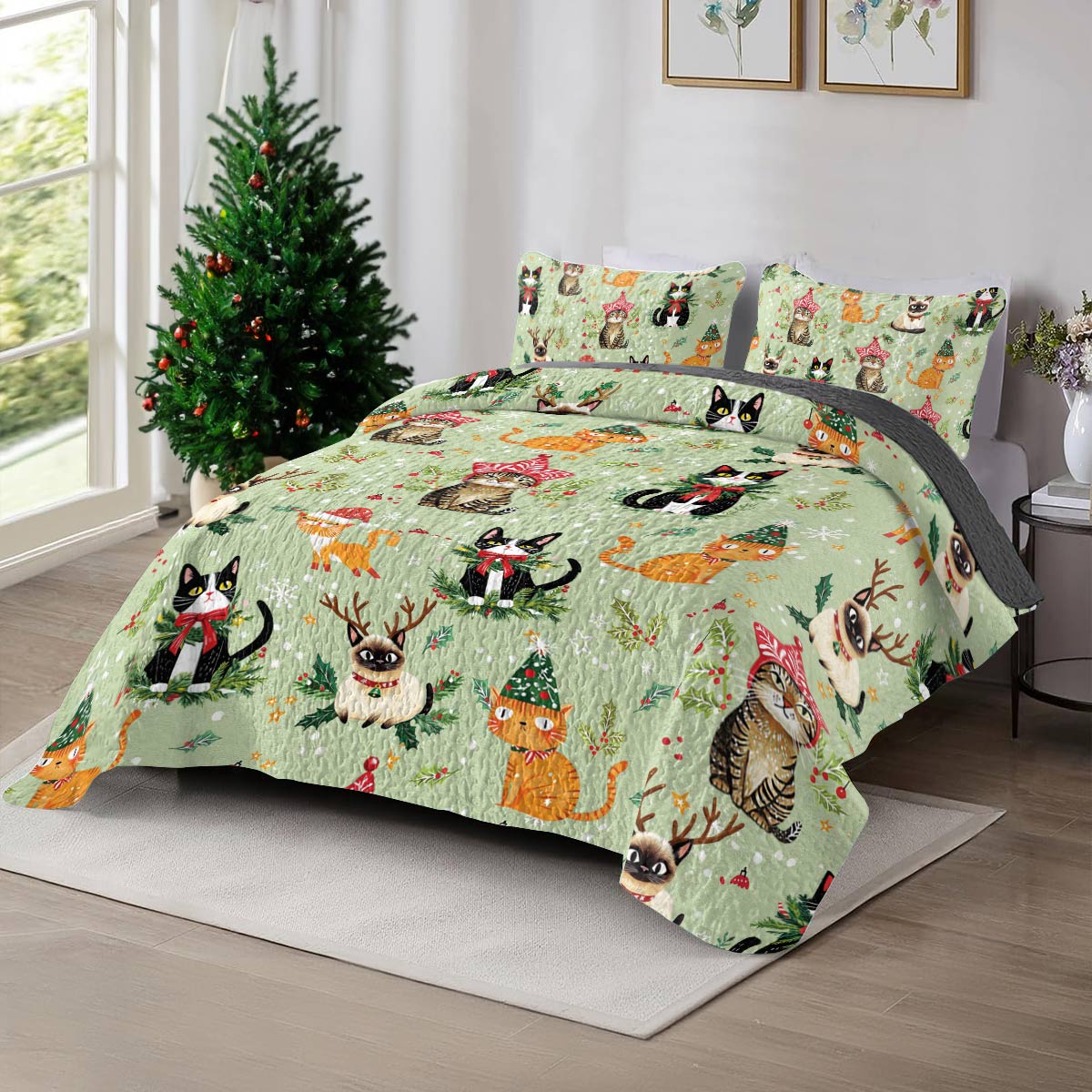 Shineful All Season Quilt 3-Piece Set Christmas Cats