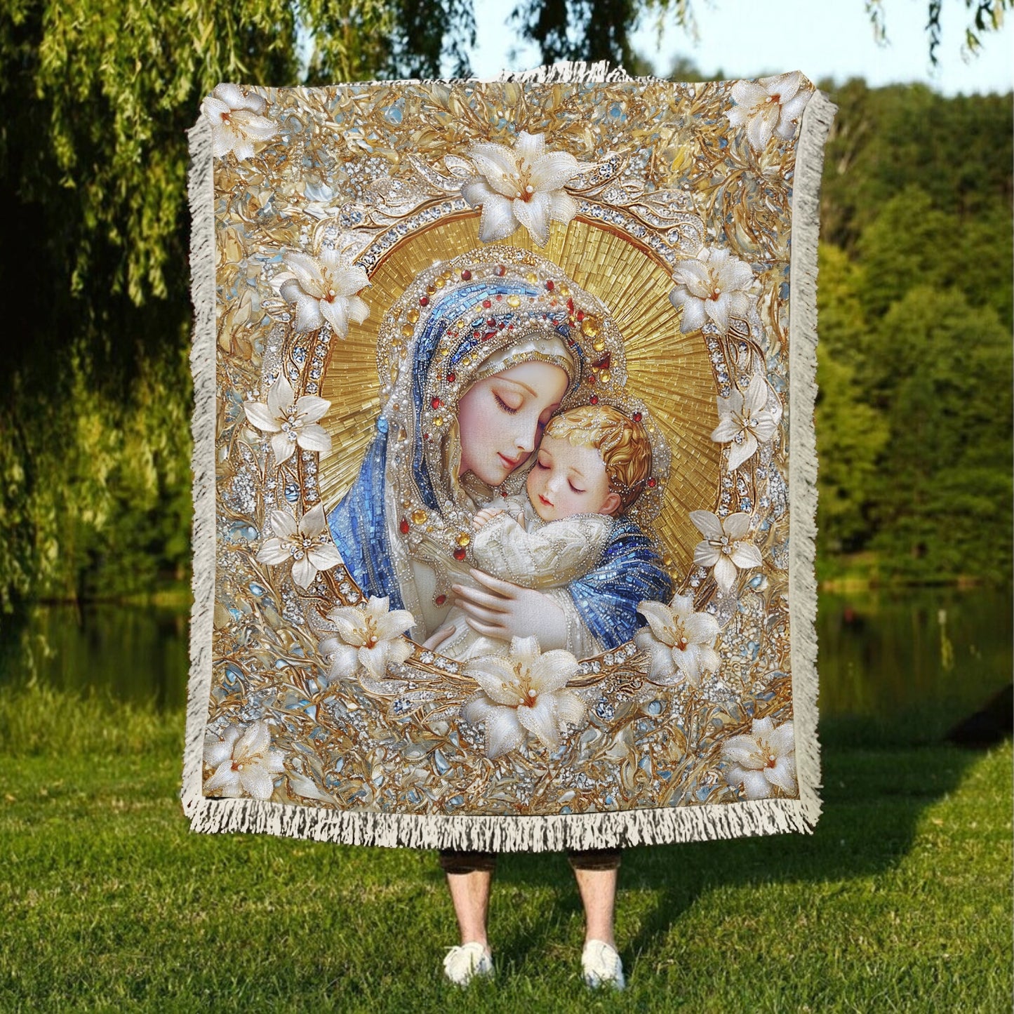 Shineful Woven Tapestry Throw Blanket - Holy Embrace