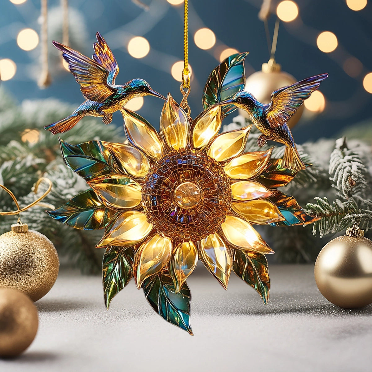 Shineful 2D Acrylic Ornament Radiant Sunflower & Hummingbird