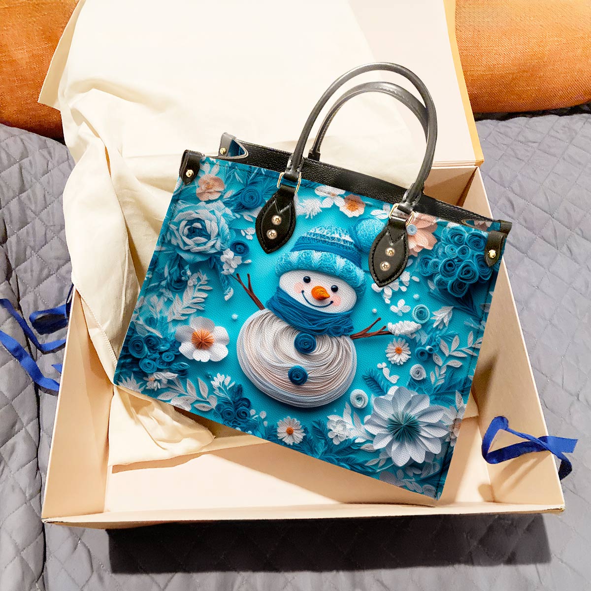 Shineful Leather Bag Floral Snowman