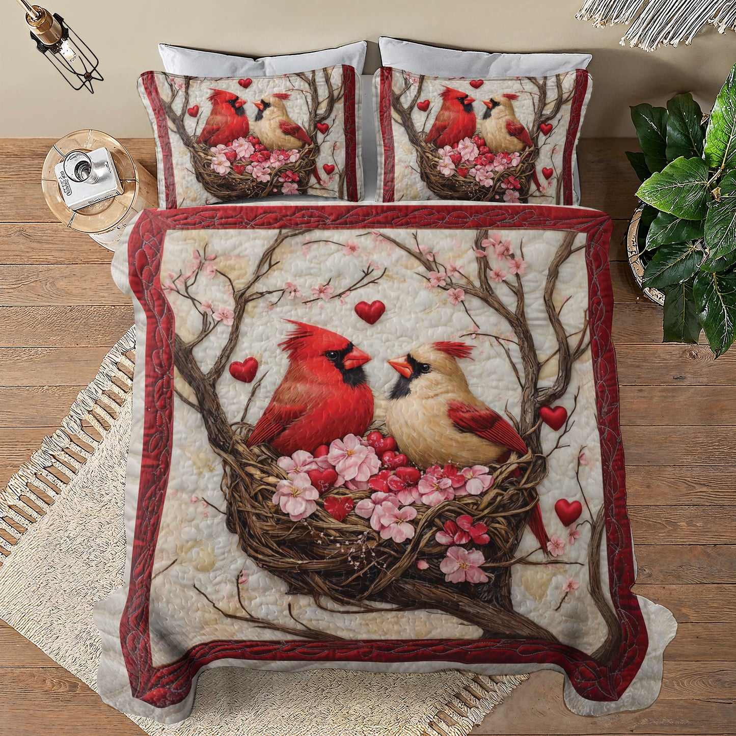 Shineful All Season Quilt 3-Piece Set Cardinal Rose