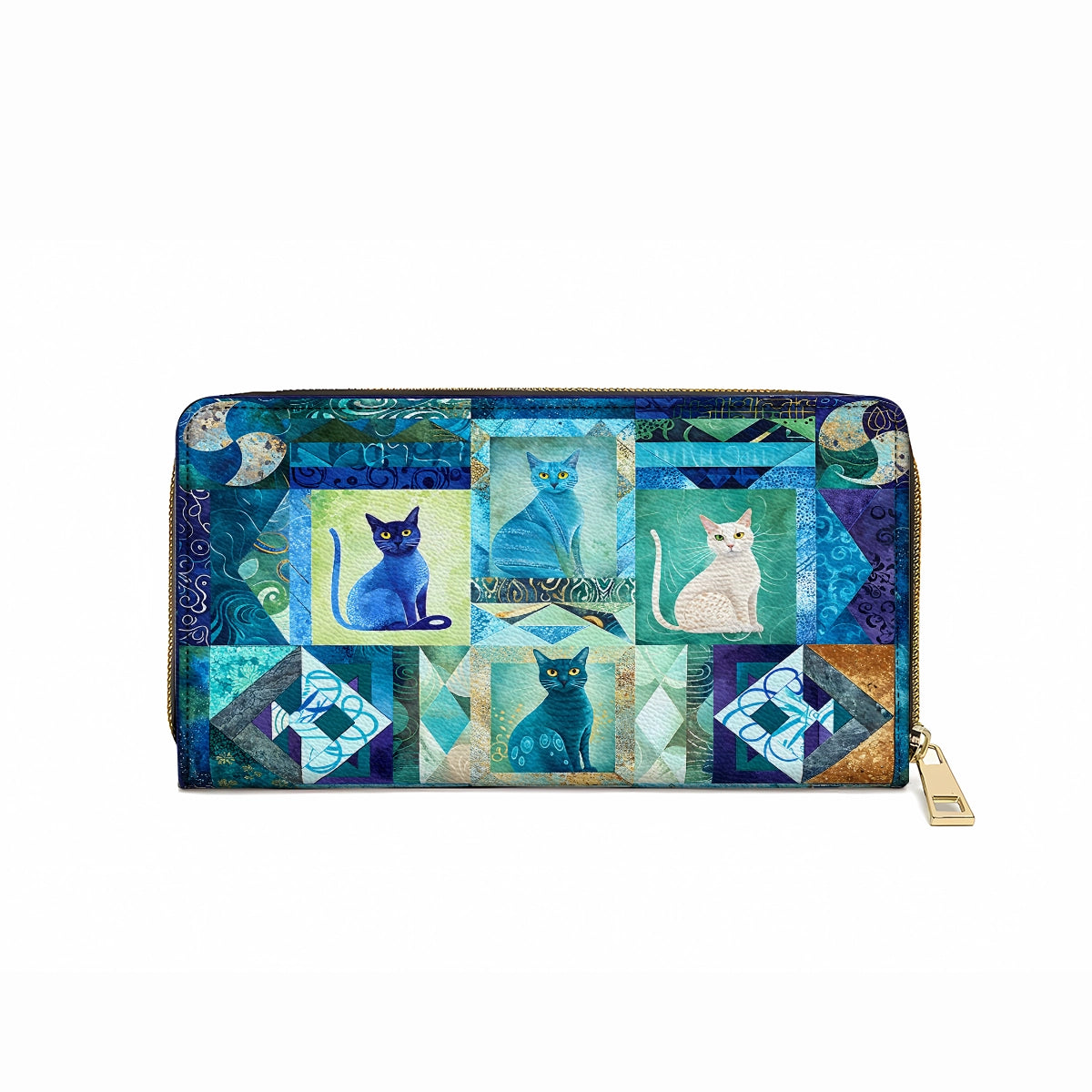 Shineful Leather Clutch Purse With Wristlet Strap Handle Mystic Cat