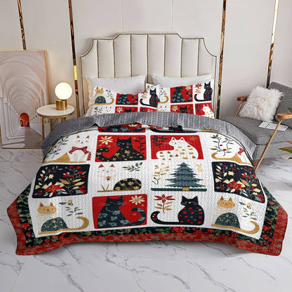 Shineful All Season Quilt 3-Piece Set Charming Christmas Cats