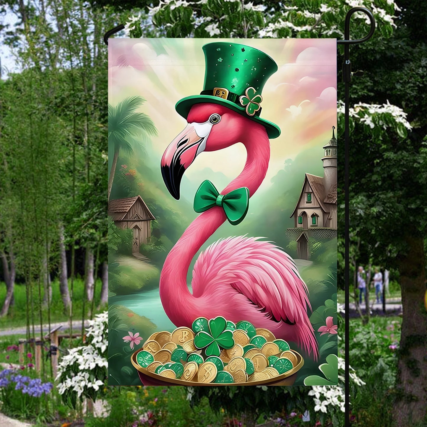 Shineful Garden Flag 12" x 18" Flamingo Fiesta of Luck